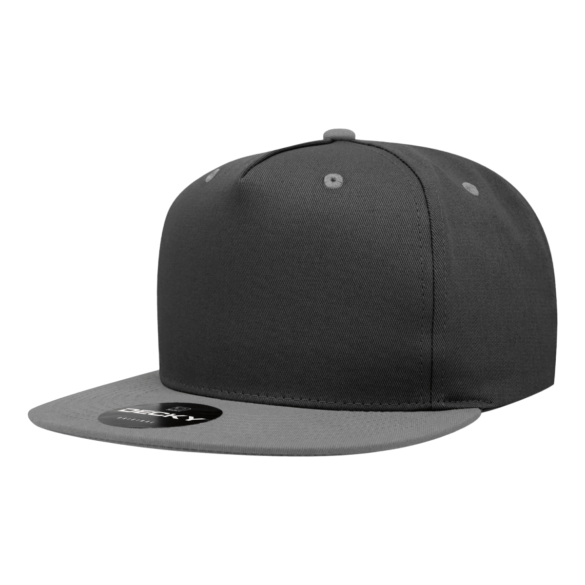Decky 5 Panel High Profile Structured Cotton Blend Snapback | Decky 1064 Black/Charcoal Standard