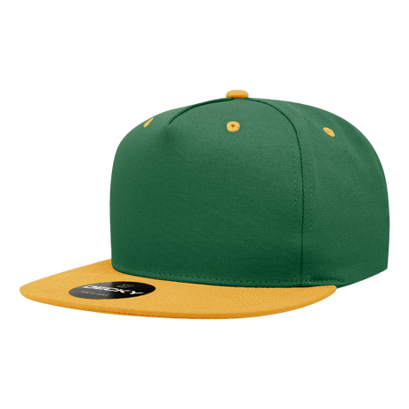 Decky 5 Panel High Profile Structured Cotton Blend Snapback | Decky 1064 Forest/Gold Standard