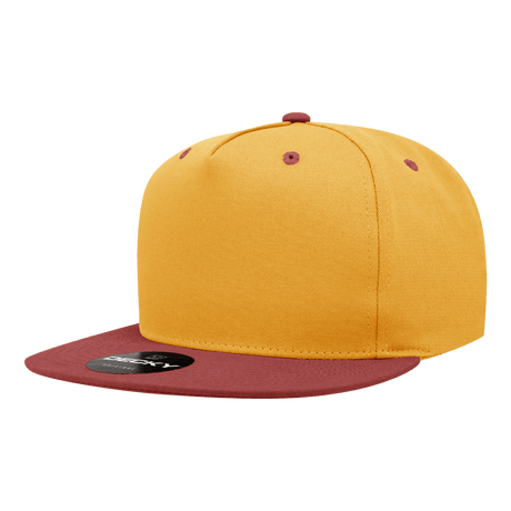 Decky 5 Panel High Profile Structured Cotton Blend Snapback | Decky 1064 Gold/Cardinal Standard
