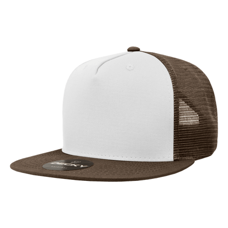 Decky 5 Panel High Profile Structured Cotton Blend Trucker | Decky 1040 Brn/Wht/Brn Standard