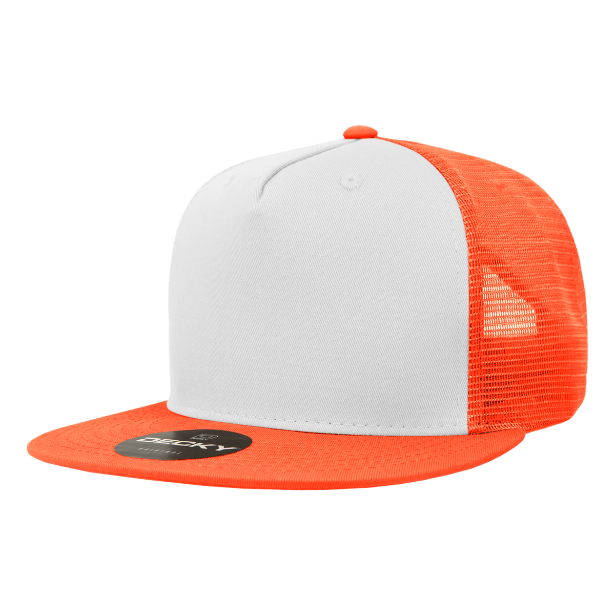 Decky 5 Panel High Profile Structured Cotton Blend Trucker | Decky 1040 Orn/Wht/Orn Standard