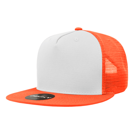 Decky 5 Panel High Profile Structured Cotton Blend Trucker | Decky 1040 Orn/Wht/Orn Standard