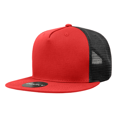 Decky 5 Panel High Profile Structured Cotton Blend Trucker | Decky 1040 Red/Blk Standard