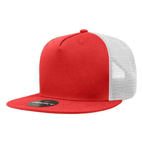 Decky 5 Panel High Profile Structured Cotton Blend Trucker | Decky 1040 Red/Wht Standard
