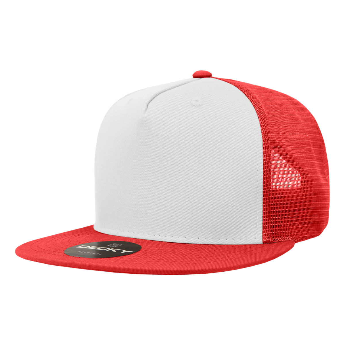 Decky 5 Panel High Profile Structured Cotton Blend Trucker | Decky 1040 Red/Wht/Red Standard