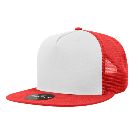 Decky 5 Panel High Profile Structured Cotton Blend Trucker | Decky 1040 Red/Wht/Red Standard