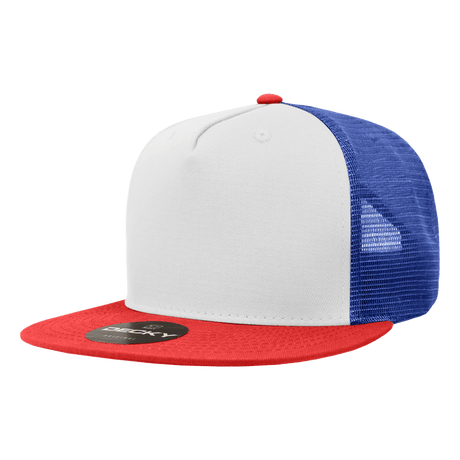 Decky 5 Panel High Profile Structured Cotton Blend Trucker | Decky 1040 Red/Wht/Ryl Standard
