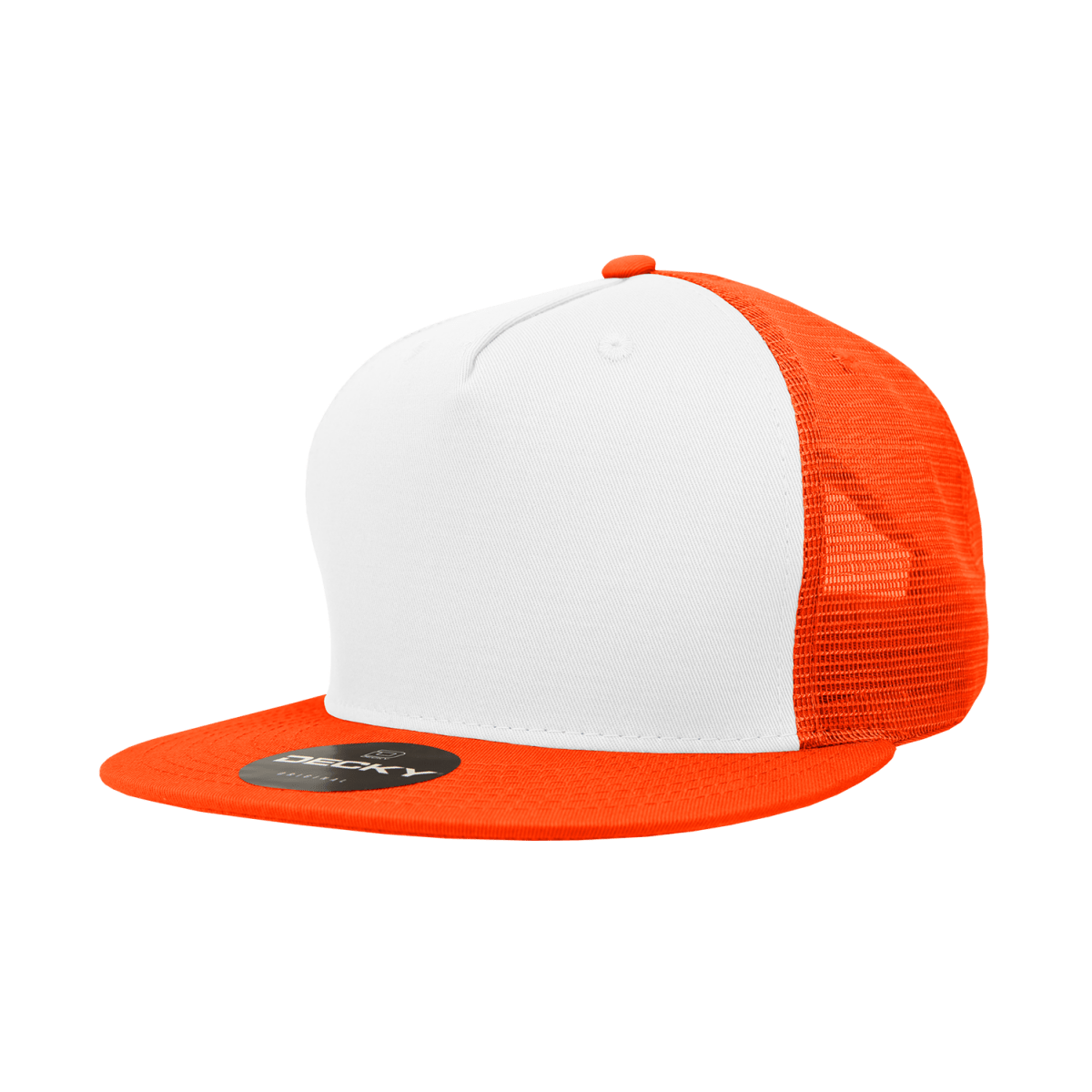 Decky 5 Panel High Profile Structured Cotton Blend Trucker | Decky 1040 Wht/Orange OSFM