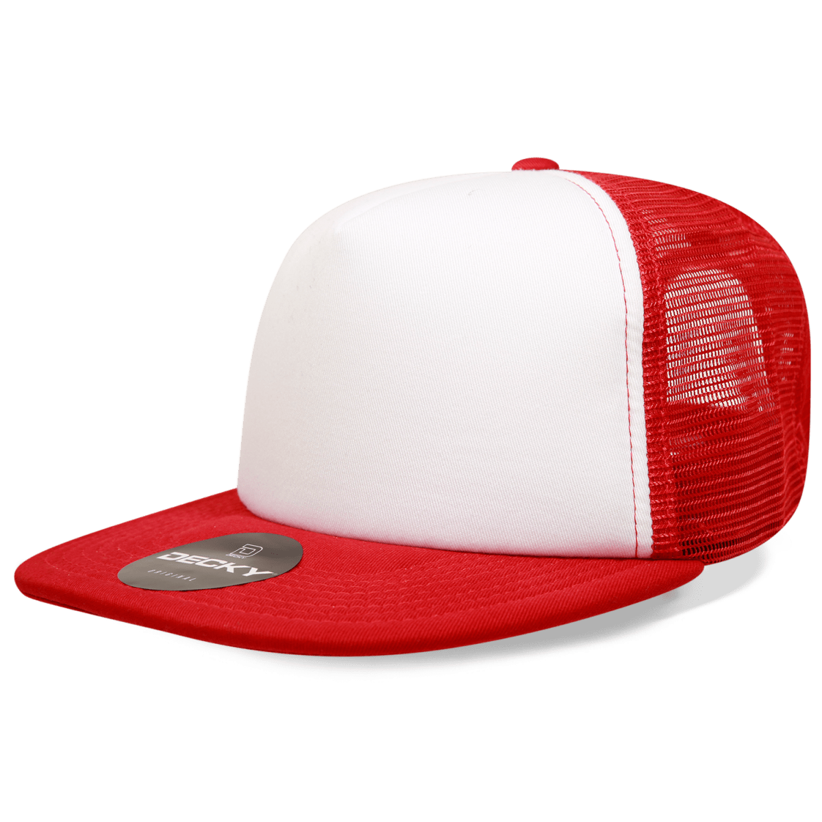 Decky 5 Panel High Profile Structured Foam Trucker | Decky 1080 White/Red OSFM