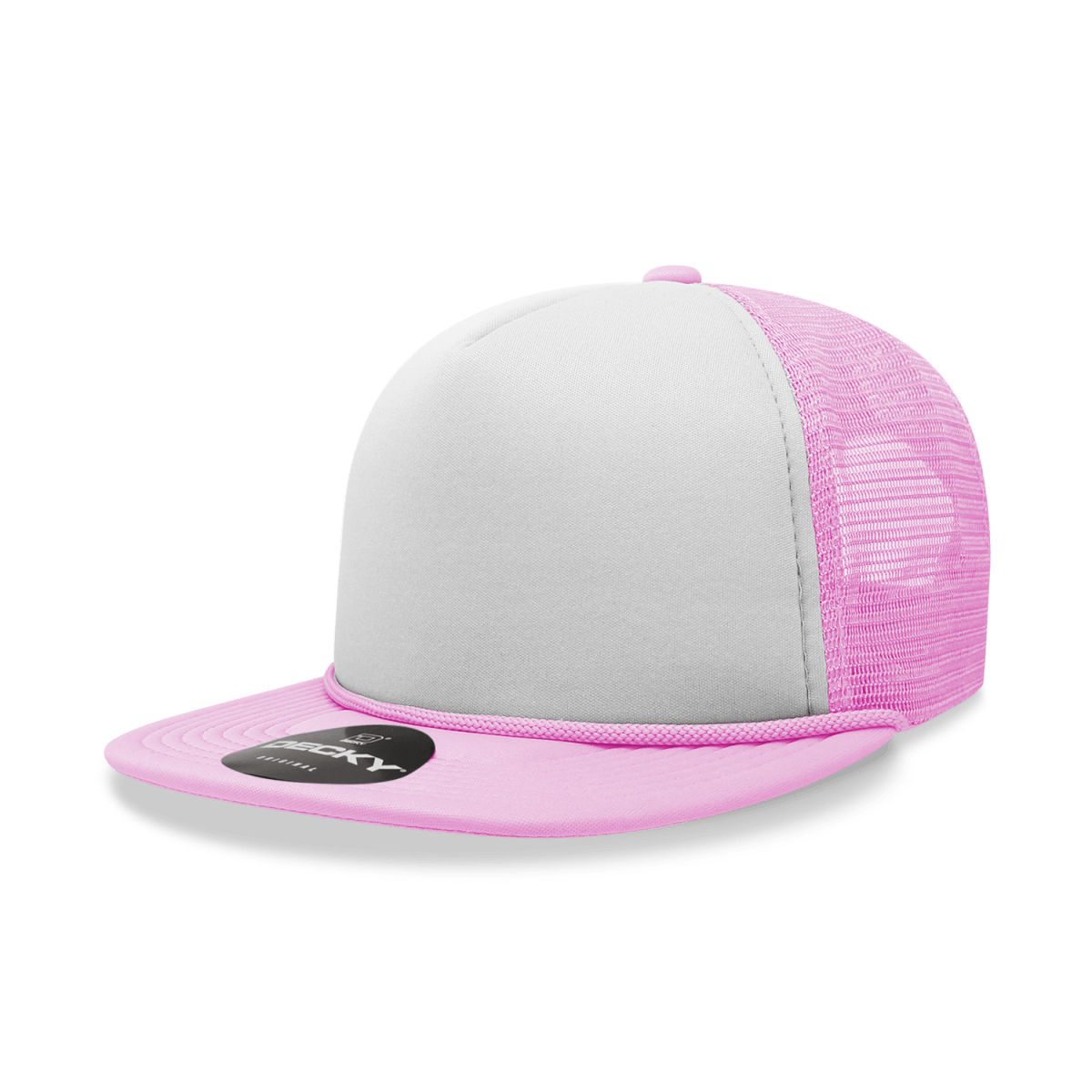 Decky 5 Panel High Profile Structured Foam Trucker | Decky 6026 Pink/White/Pink Standard