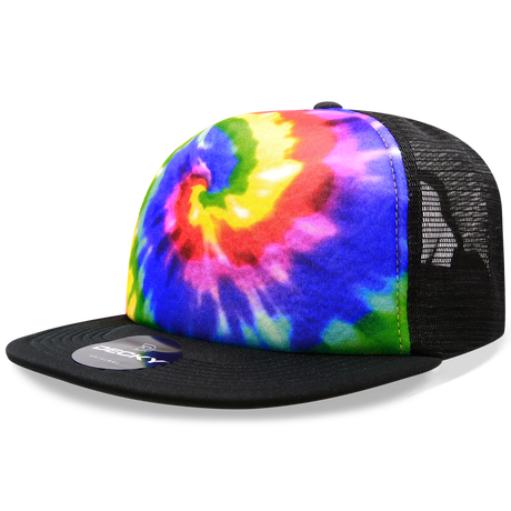 Decky 5 Panel High Profile Structured Tie Dye Trucker | Decky 1079 Rainbow OSFM