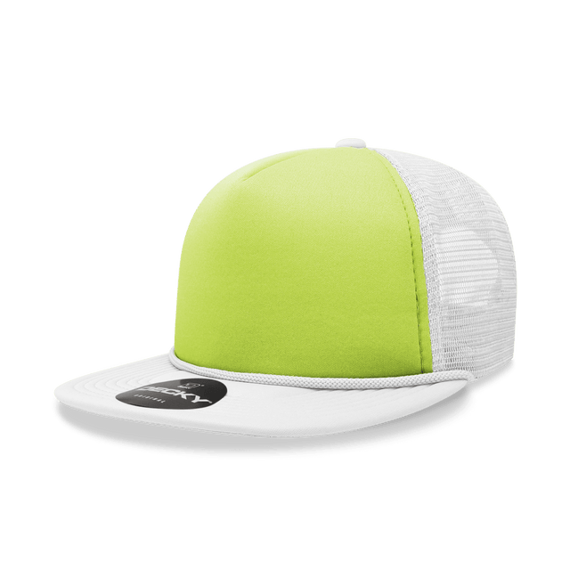 Decky 5 Panel High Profile Structured Two Tone Foam Trucker | Decky 222 White/Neon Yellow OSFM