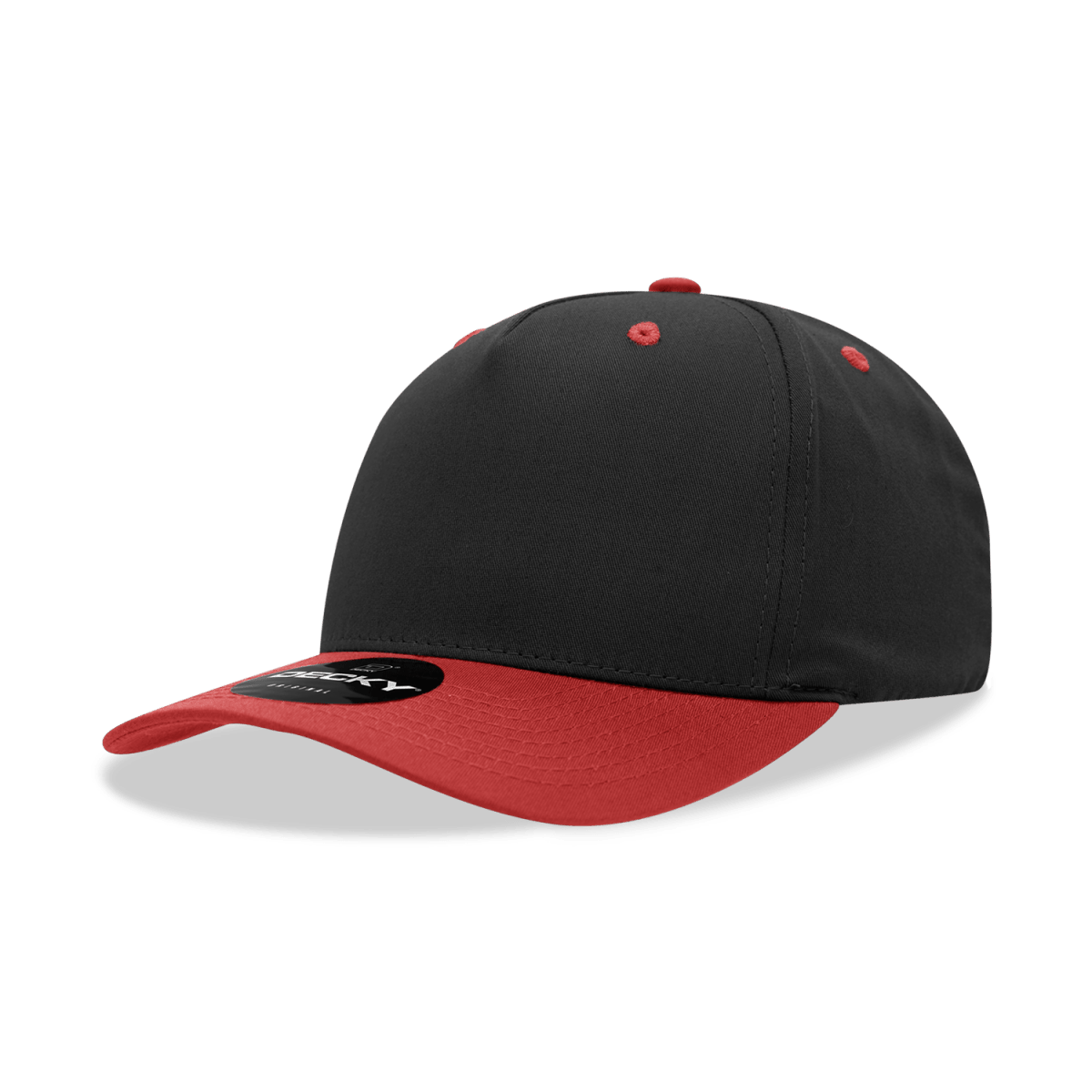 Decky 5 Panel Mid Profile Structured Cotton Blend Cap | Decky 6024 Black/Red Standard Hats