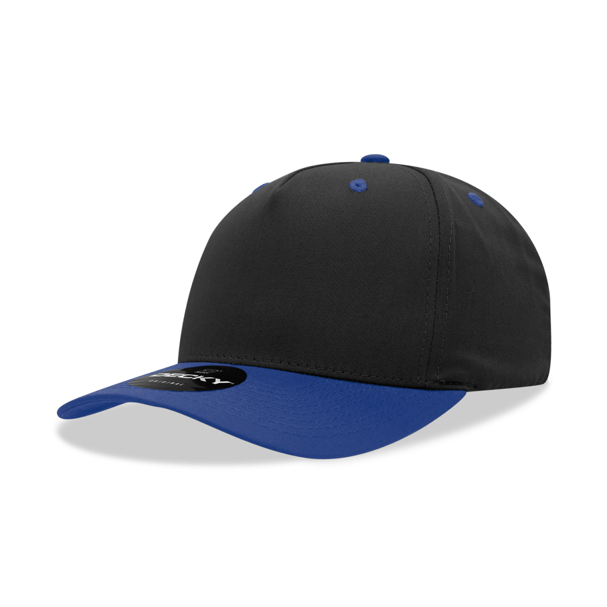 Decky 5 Panel Mid Profile Structured Cotton Blend Cap | Decky 6024 Black/Royal Standard Hats