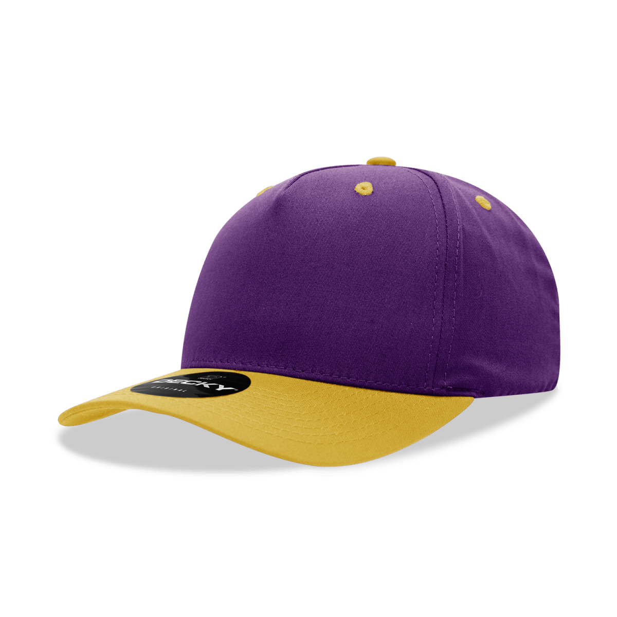 Decky 5 Panel Mid Profile Structured Cotton Blend Cap | Decky 6024 Purple/Gold Standard Hats