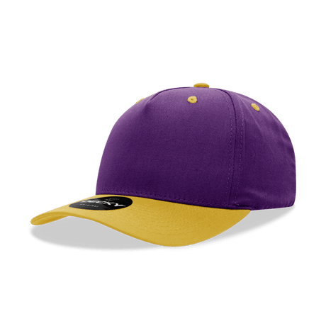 Decky 5 Panel Mid Profile Structured Cotton Blend Cap | Decky 6024 Purple/Gold Standard Hats