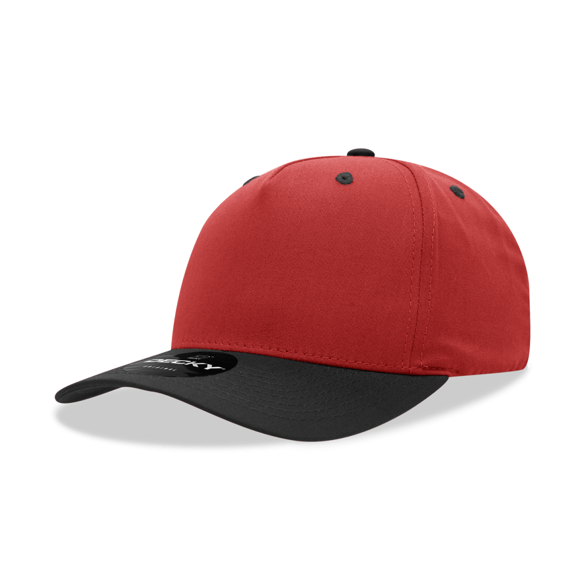 Decky 5 Panel Mid Profile Structured Cotton Blend Cap | Decky 6024 Red/Black Standard Hats