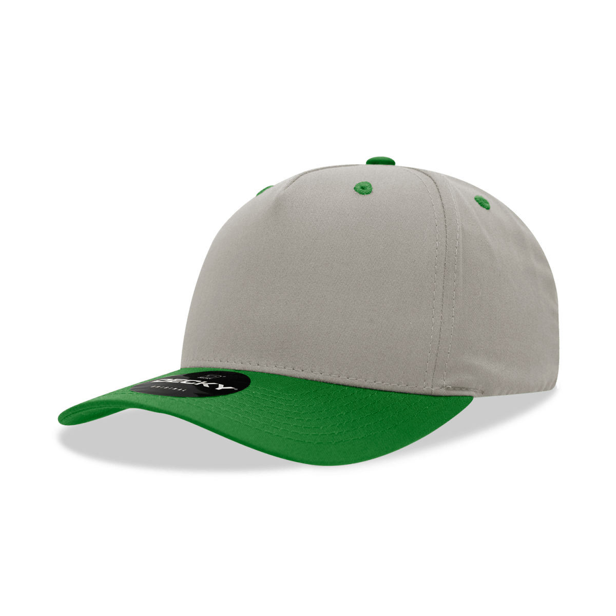 Decky 5 Panel Mid Profile Structured Cotton Blend Cap | Decky 6024 Stone/Kelly Standard Hats