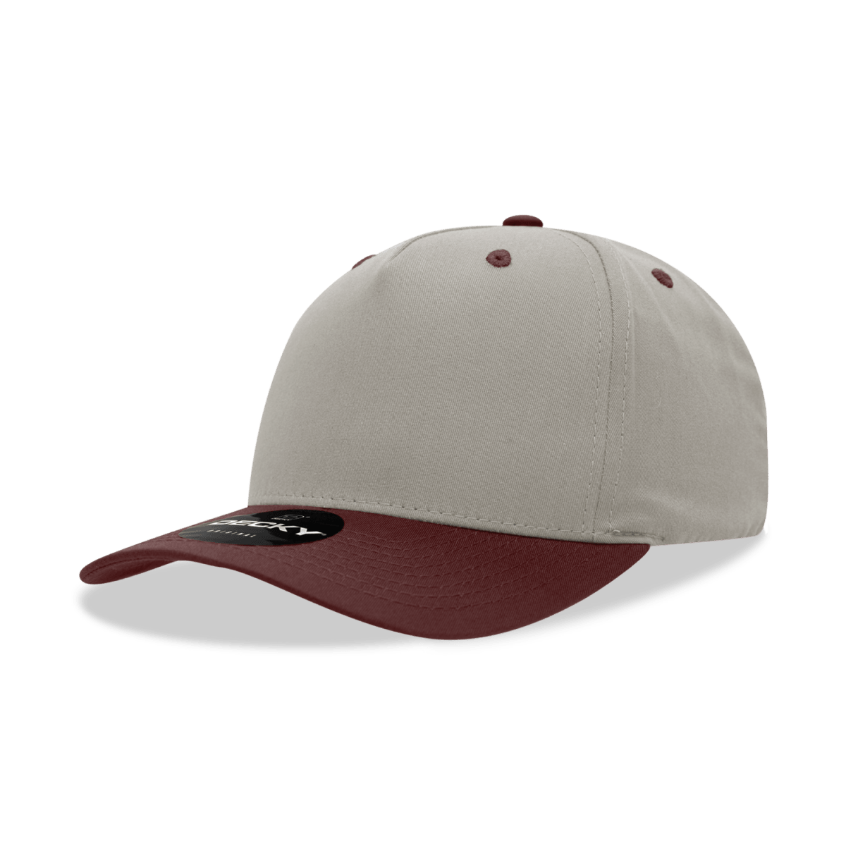Decky 5 Panel Mid Profile Structured Cotton Blend Cap | Decky 6024 Stone/Maroon Standard Hats