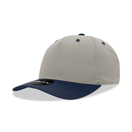 Decky 5 Panel Mid Profile Structured Cotton Blend Cap | Decky 6024 Stone/Navy Standard Hats