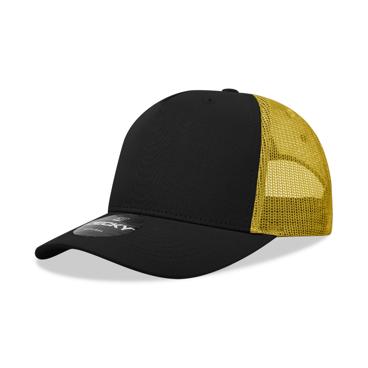 Decky 5 Panel Mid Profile Structured Cotton Blend Trucker | Decky 6030 Black/Gold Standard