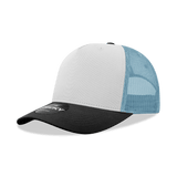 Decky 5 Panel Mid Profile Structured Cotton Blend Trucker | Decky 6030 Black/White/Sky Standard