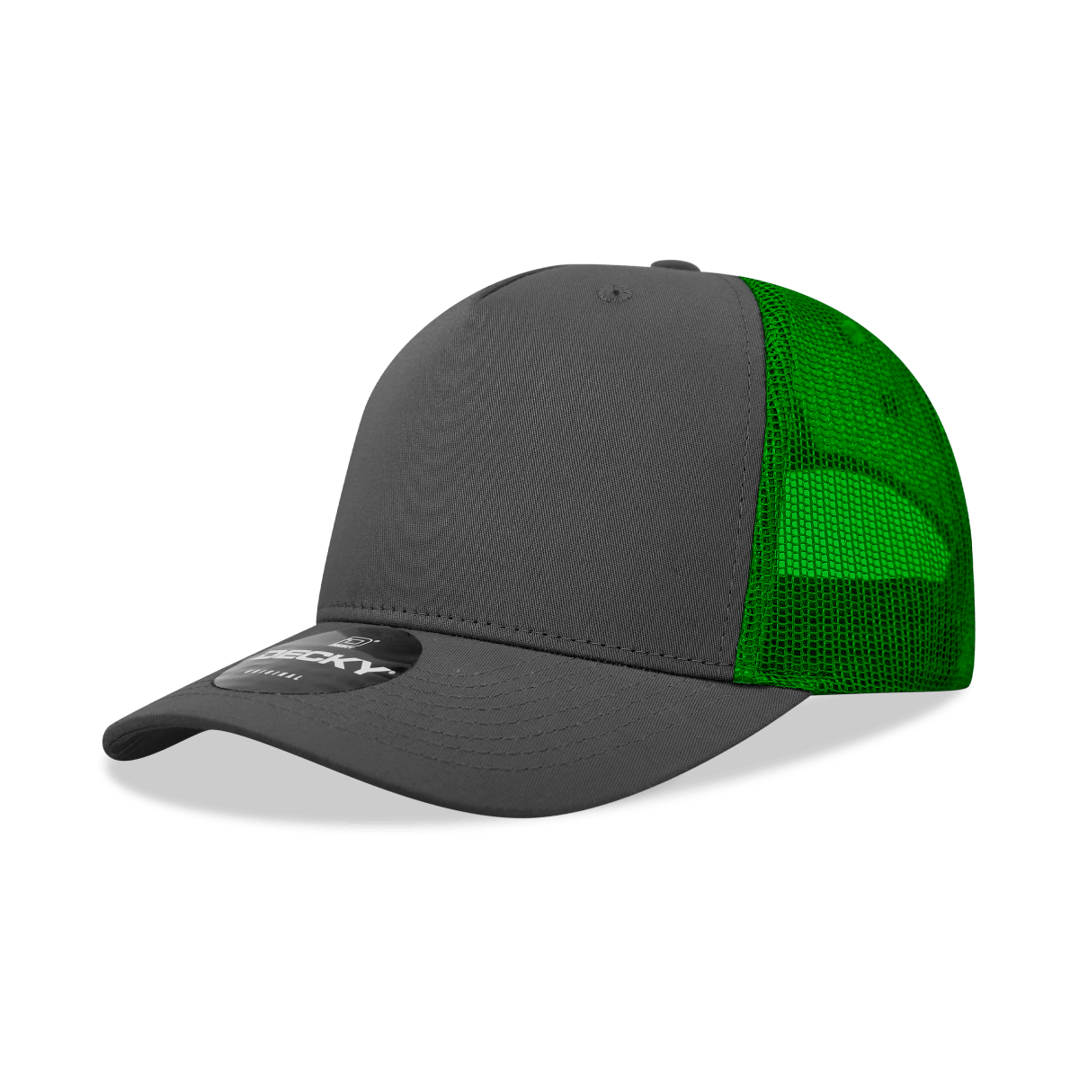 Decky 5 Panel Mid Profile Structured Cotton Blend Trucker | Decky 6030 Charcoal/Kelly Standard