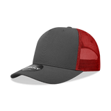 Decky 5 Panel Mid Profile Structured Cotton Blend Trucker | Decky 6030 Charcoal/Red Standard