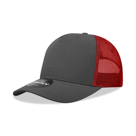 Decky 5 Panel Mid Profile Structured Cotton Blend Trucker | Decky 6030 Charcoal/Red Standard