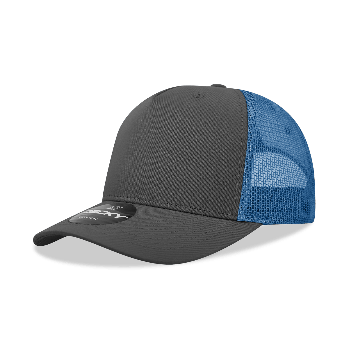 Decky 5 Panel Mid Profile Structured Cotton Blend Trucker | Decky 6030 Charcoal/Sky Standard