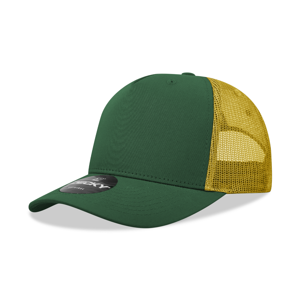 Decky 5 Panel Mid Profile Structured Cotton Blend Trucker | Decky 6030 Forest/Gold Standard