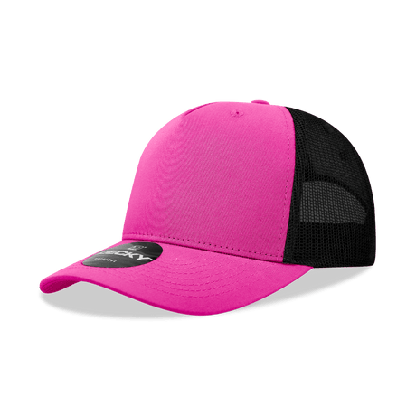 Decky 5 Panel Mid Profile Structured Cotton Blend Trucker | Decky 6030 Hot Pink/Black Standard