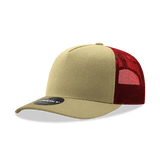 Decky 5 Panel Mid Profile Structured Cotton Blend Trucker | Decky 6030 Khaki/Cardinal Standard