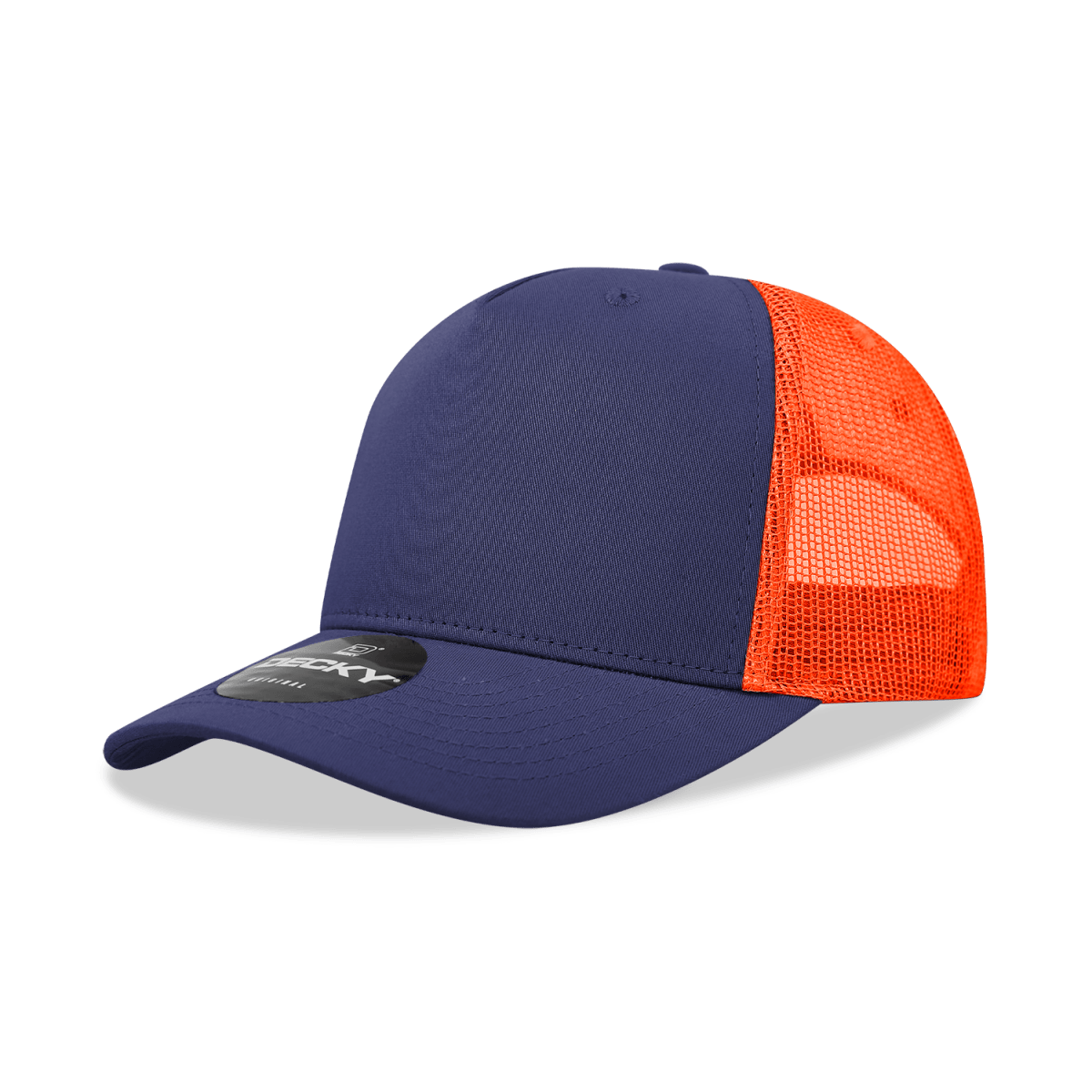 Decky 5 Panel Mid Profile Structured Cotton Blend Trucker | Decky 6030 Navy/Orange Standard