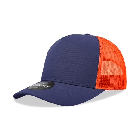 Decky 5 Panel Mid Profile Structured Cotton Blend Trucker | Decky 6030 Navy/Orange Standard