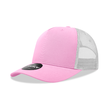 Decky 5 Panel Mid Profile Structured Cotton Blend Trucker | Decky 6030 Pink/White Standard