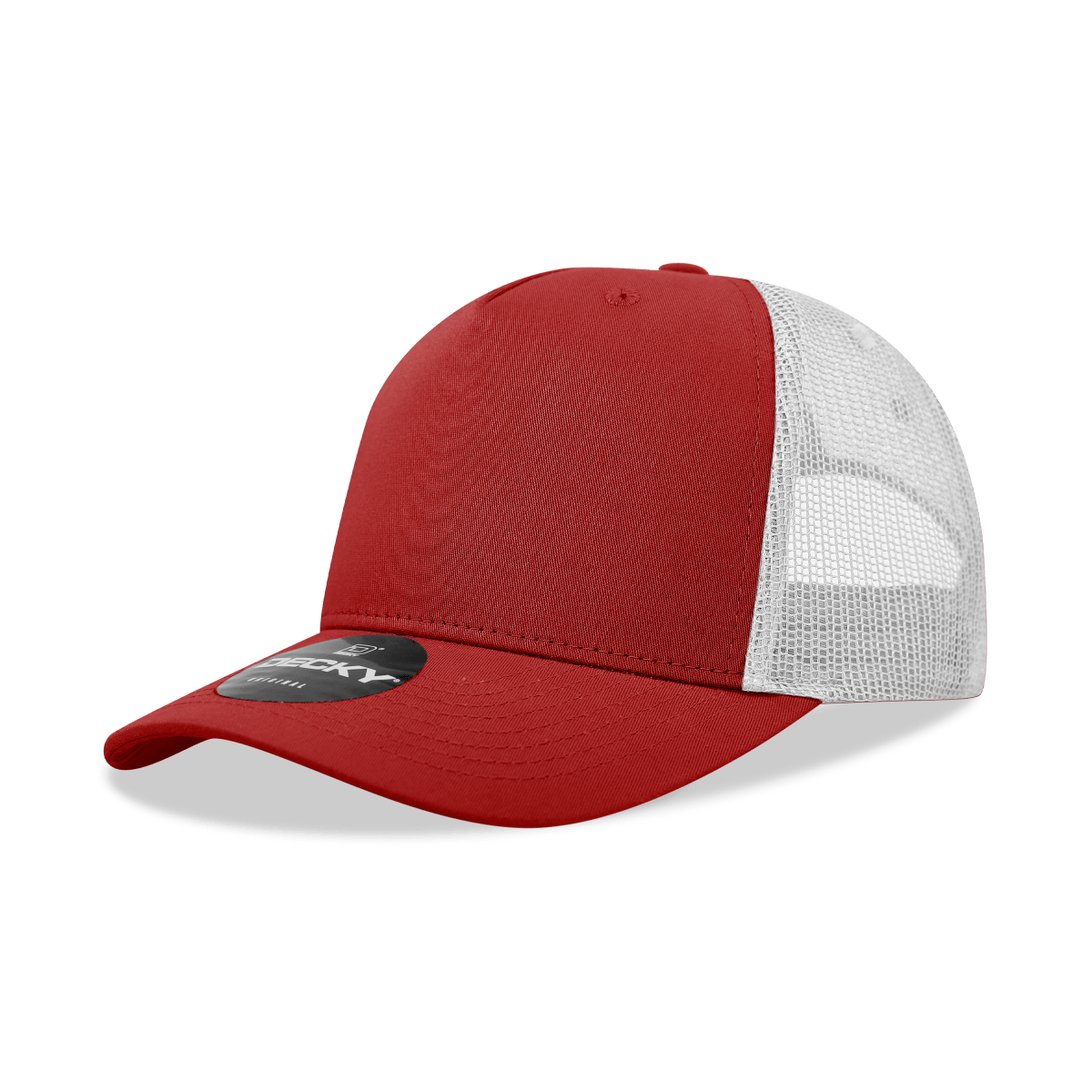 Decky 5 Panel Mid Profile Structured Cotton Blend Trucker | Decky 6030 Red/White Standard