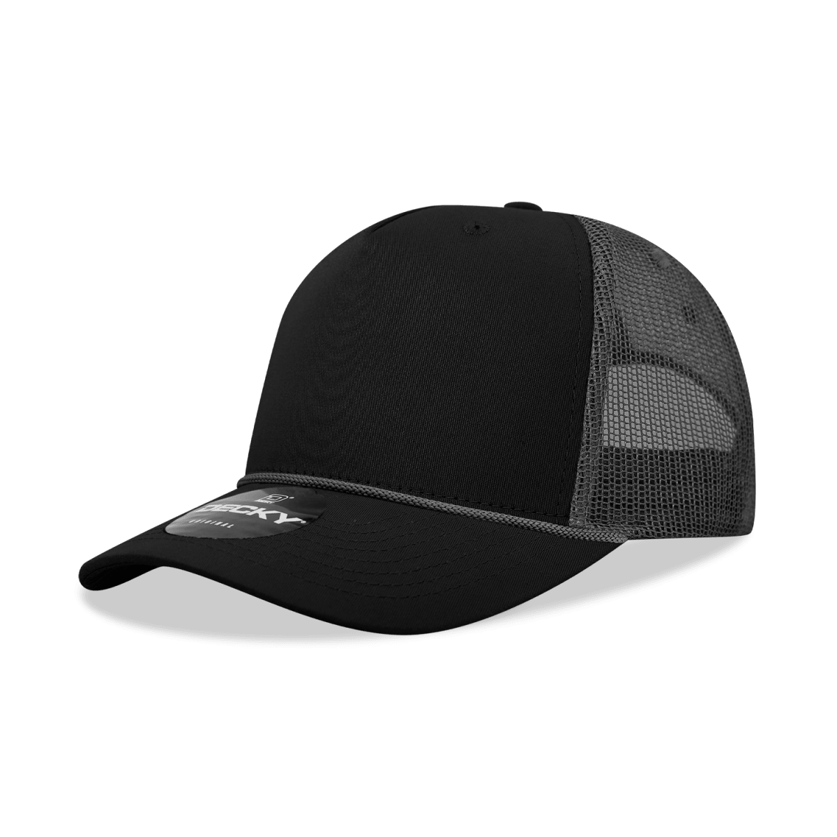 Decky 5 Panel Mid Profile Structured Cotton/Poly Blend Trucker w/Rope | Decky 6040 Black/Charcoal Standard