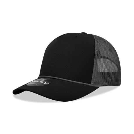 Decky 5 Panel Mid Profile Structured Cotton/Poly Blend Trucker w/Rope | Decky 6040 Black/Charcoal Standard
