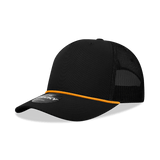 Decky 5 Panel Mid Profile Structured Cotton/Poly Blend Trucker w/Rope | Decky 6040 Black/Gold Standard
