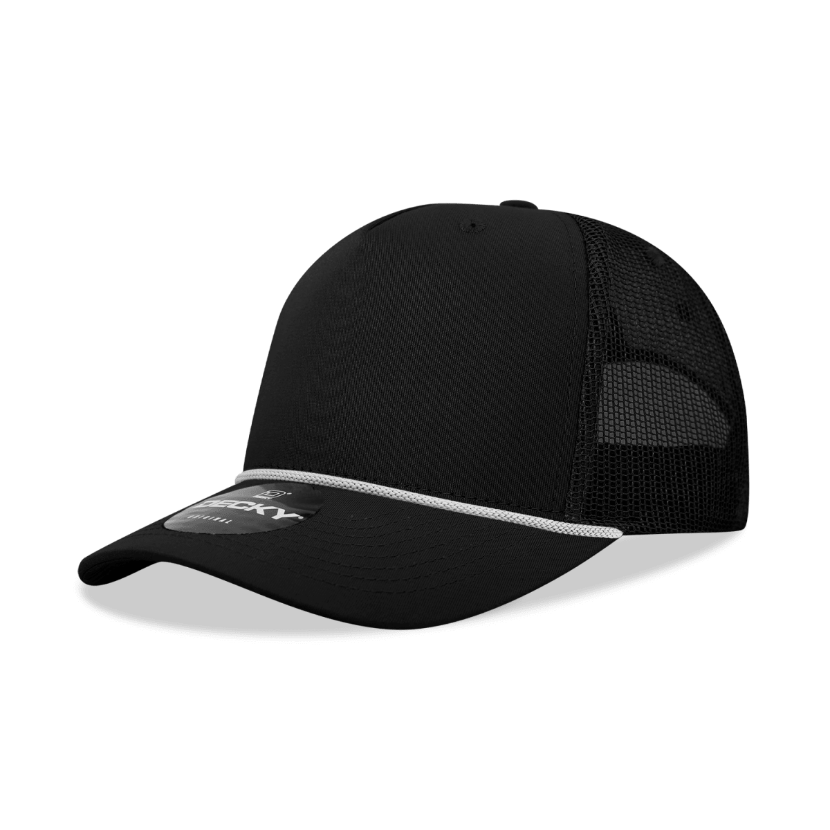 Decky 5 Panel Mid Profile Structured Cotton/Poly Blend Trucker w/Rope | Decky 6040 Black/White Standard