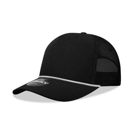 Decky 5 Panel Mid Profile Structured Cotton/Poly Blend Trucker w/Rope | Decky 6040 Black/White Standard