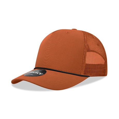 Decky 5 Panel Mid Profile Structured Cotton/Poly Blend Trucker w/Rope | Decky 6040 Burnt Orange/Black Standard
