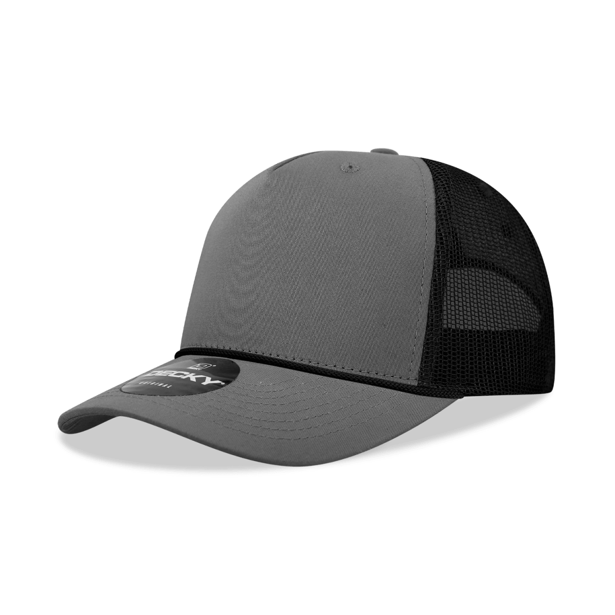 Decky 5 Panel Mid Profile Structured Cotton/Poly Blend Trucker w/Rope | Decky 6040 Charcoal/Black Standard