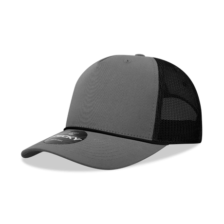 Decky 5 Panel Mid Profile Structured Cotton/Poly Blend Trucker w/Rope | Decky 6040 Charcoal/Black Standard