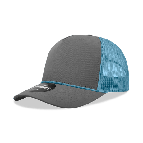 Decky 5 Panel Mid Profile Structured Cotton/Poly Blend Trucker w/Rope | Decky 6040 Charcoal/Sky Standard