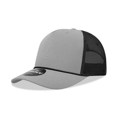 Decky 5 Panel Mid Profile Structured Cotton/Poly Blend Trucker w/Rope | Decky 6040 Grey/Black Standard