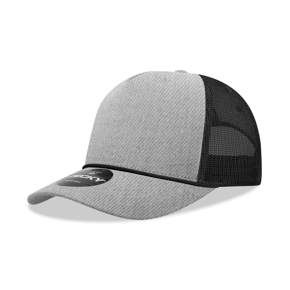 Decky 5 Panel Mid Profile Structured Cotton/Poly Blend Trucker w/Rope | Decky 6040 Hather Grey/Black Standard