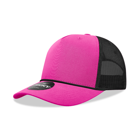 Decky 5 Panel Mid Profile Structured Cotton/Poly Blend Trucker w/Rope | Decky 6040 Hot Pink/Black Standard