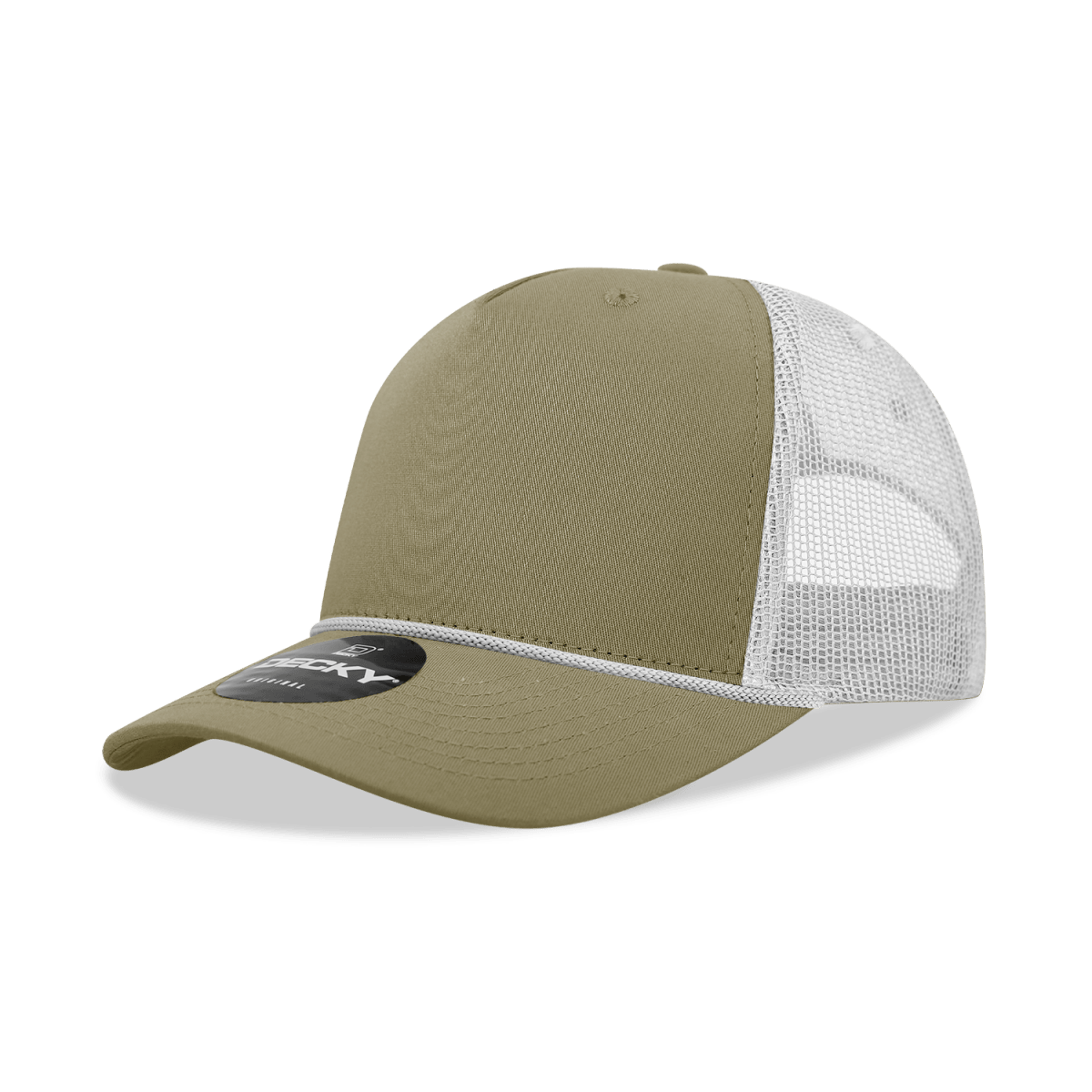 Decky 5 Panel Mid Profile Structured Cotton/Poly Blend Trucker w/Rope | Decky 6040 Khaki/White Standard